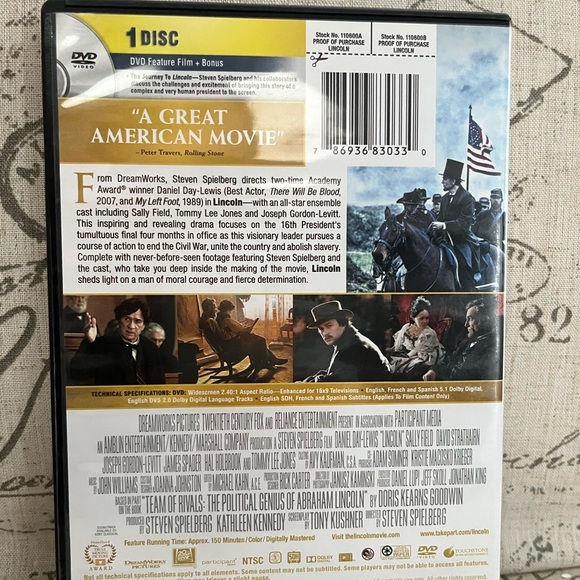 “Lincoln” Movie DVD with Daniel Day Lewis - Picture 2 of 4